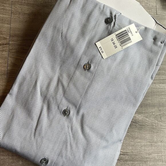 Calvin Klein Slim-fit Mixed-stripe French Cuff Dress Shirt-charcoal-16-34/35 - Picture 3 of 3